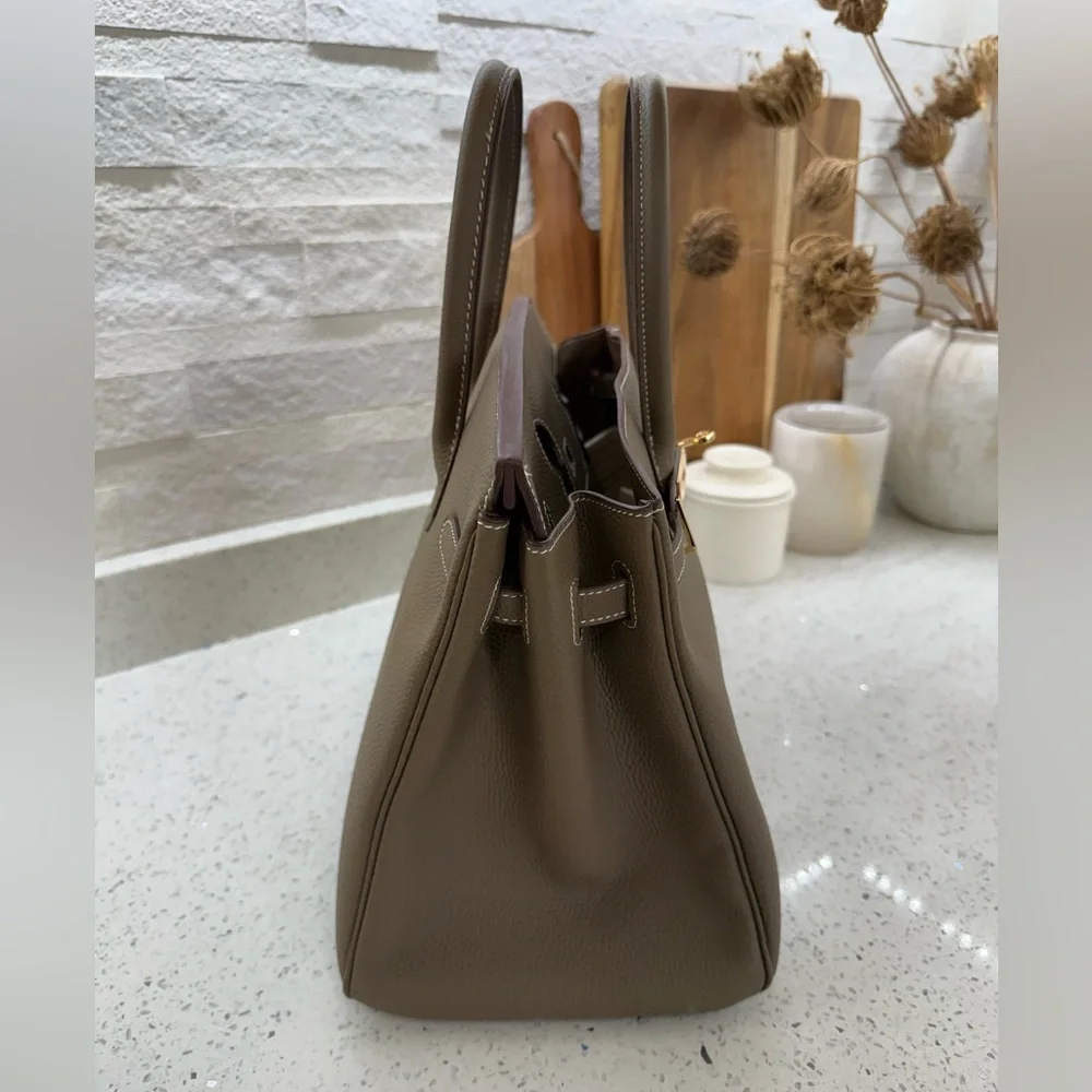 Birkin 35 Etoupe Togo inspired Taupe Leather Handbag with gold hardware - Picture 7 of 16